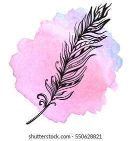 Vector illustration of black lines sketch feather