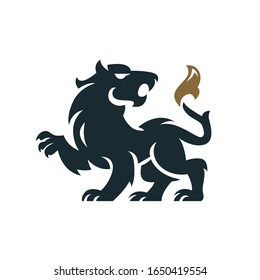Vector illustration of black lion for heraldry or tattoo. Vintage design heraldic symbols and elements