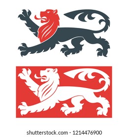 Vector illustration of black lions for heraldry or tattoo. Vintage design heraldic symbols and elements