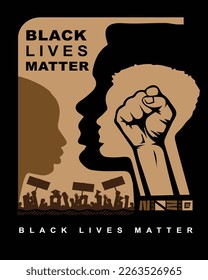 vector illustration of Black lives matter with protesters and closed fist