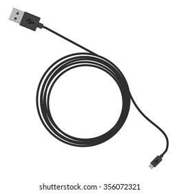 Vector illustration black long computer cable. Usb cord