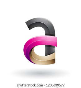Vector Illustration of Black and Magenta 3d Bold Curvy Letter A isolated on a White Background