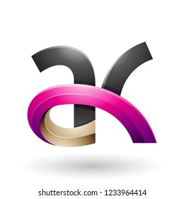 Vector Illustration of Black and Magenta 3d Bold Curvy Letter A and K isolated on a White Background