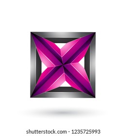 Ilustración vectorial de la forma cuadrada y triangular con relieve geométrico negro y magenta 3d aislada en un fondo blanco