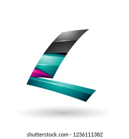 Vector Illustration of Black and Magenta Dynamic Glossy Flying Letter L isolated on a White Background