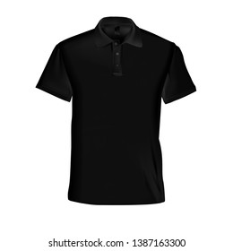 Vector illustration of a black male polo t-shirt on a white background. Fashionable men's clothing.