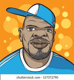 Vector illustration of Black man with baseball cap. Easy-edit layered vector EPS10 file scalable to any size without quality loss. High resolution raster JPG file is included.