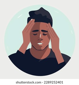 ilustración vectorial, hombre negro con dolor de cabeza