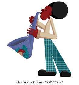 Vector illustration with a black man plays saxophone - flat style character