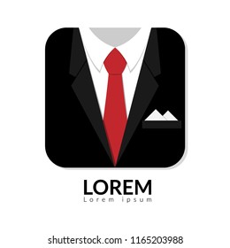 vector illustration of black man suit with red tie and white shirt isolated on white background. business man in suit logo with copy space, man in suit