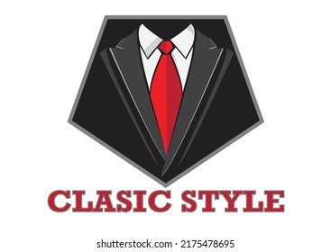 vector illustration of black man suit with red tie and white shirt for bussiness logo and fashion store logo