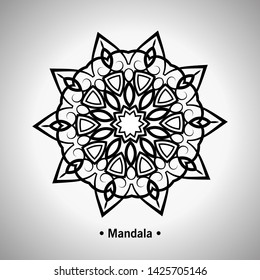 Vector illustration of the black mandala on the white background