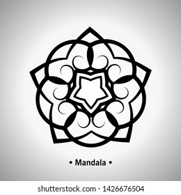 Vector illustration of the black mandala on the white background