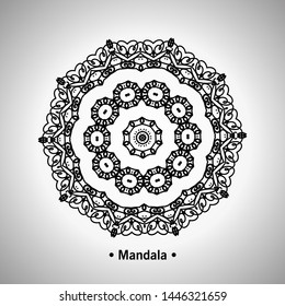 Vector illustration of the black mandala on the white background