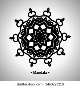 Vector illustration of the black mandala on the white background