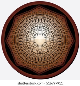 Vector illustration of the black mandala on bronze plate