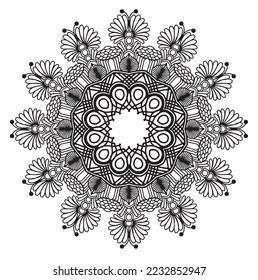 vector illustration black mandala pattern on white background For coloring book, round ornament, flower shape decoration. Arabic, Indian, Moroccan, Spanish, Turkish, Pakistan, Chinese,
