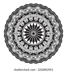 vector illustration black mandala pattern on white background For coloring book, round ornament, flower shape decoration. Arabic, Indian, Moroccan, Spanish, Turkish, Pakistan, Chinese,