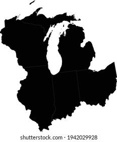 vector illustration of Black Map of East north central region with US federal state