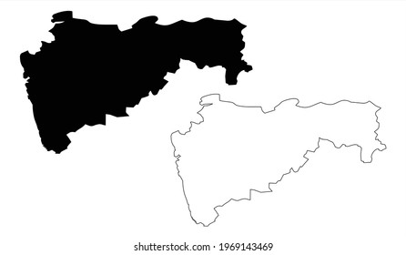 Vector Illustration of the Black Map of Maharashtra on White Background.