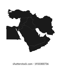 Vector Illustration of the Black Map of Middle East on White Background