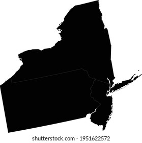 Vektorgrafik der Schwarzen Karte der Region des Mittleren Atlantiks der USA mit Bundesstaaten