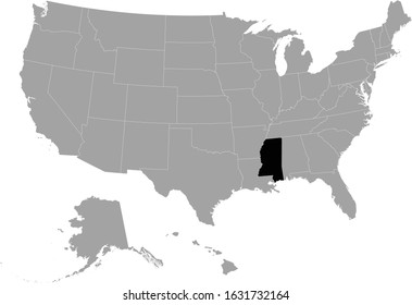 vector illustration of Black map of Mississippi
