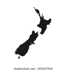 Vector Illustration of the Black Map of New Zealand on White Background