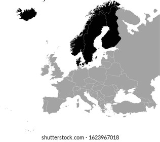 vector illustration of Black Map of North Europe-Nordic Countries 