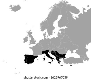 vector illustration of Black Map of South Europe