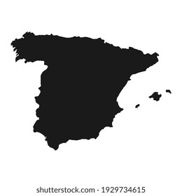 Vector Illustration of the Black Map of Spain on White Background