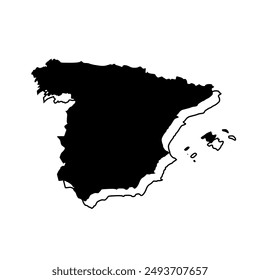 Vector Illustration of the Black Map of Spain on White Background