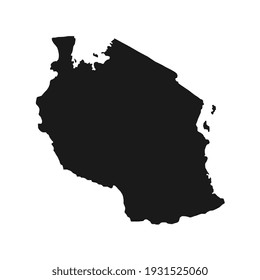 Vector Illustration of the Black Map of Tanzania on White Background