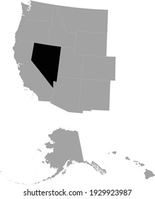 vector illustration of Black Map of US federal state of Nevada inside the map of Western region of USA