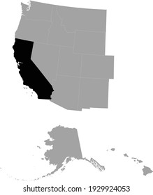 vector illustration of Black Map of US federal state of California inside the map of Western region of USA