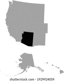 vector illustration of Black Map of US federal state of Arizona inside the map of Western region of USA