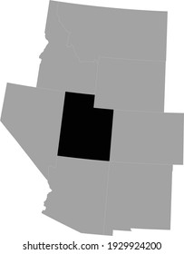 vector illustration of Black map of US federal state of Utah inside the map of Mountain western region