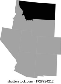 vector illustration of Black map of US federal state of Montana inside the map of Mountain western region