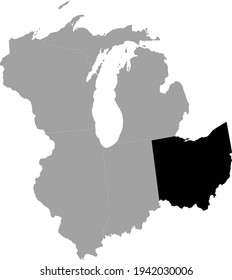 Vektorgrafik der Schwarzen Karte des US-Bundesstaates Ohio auf der Karte der nordzentralen Region im Osten