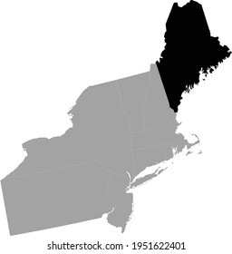 Vector Illustration Of Black Map Of US Federal State Of Maine Inside The Map Of Northeast Region Of USA