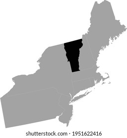 Vector Illustration Of Black Map Of US Federal State Of Vermont Inside The Map Of Northeast Region Of USA