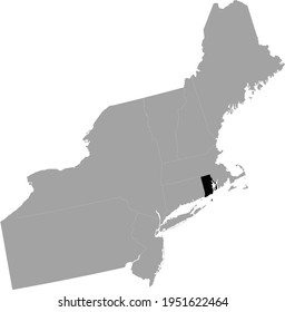 Vector Illustration Of Black Map Of US Federal State Of Rhode Island Inside The Map Of Northeast Region Of USA