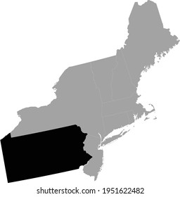 Vector Illustration Of Black Map Of US Federal State Of Pennsylvania Inside The Map Of Northeast Region Of USA