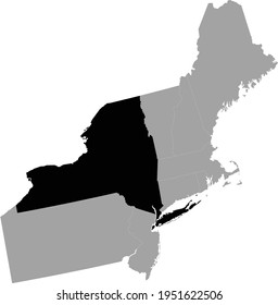 Vector Illustration Of Black Map Of US Federal State Of New York Inside The Map Of Northeast Region Of USA