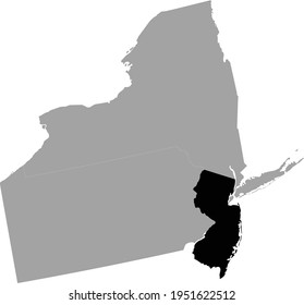 vector illustration of Black Map of US federal state of New Jersey inside the map of Middle Atlantic region of USA
