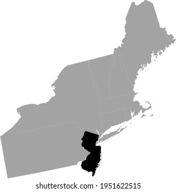 Vector Illustration Of Black Map Of US Federal State Of New Jersey Inside The Map Of Northeast Region Of USA