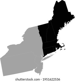 Vector Illustration Of Black Map Of US Federal State Of New England Region Inside The Map Of Northeast Region Of USA