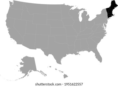 Vector Illustration Of Black Map Of US Federal State Of New England Region Inside The Map Of United States Of America