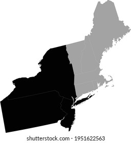 Vector Illustration Of Black Map Of US Federal State Of Middle Atlantic Region Inside The Map Of Northeast Region Of USA
