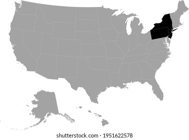 vector illustration of Black Map of US federal state of Middle Atlantic region inside the map of United states of America